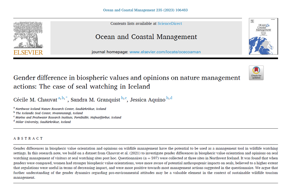 Ný grein um selaskoðun og ferðamenn